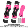 Two pink double-ended scrapers and one pink single-ended scraper with metal and plastic blades.