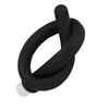 Black silicone handheld bidet sprayer coiled and attached to a white base.