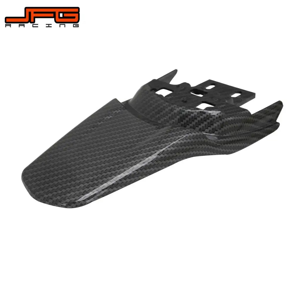 Black carbon fiber rear mudguards for a Sur-Ron S/X electric vehicle.