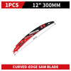 A curved-edge saw blade with a 12 inch 300mm size shown for wood pruning.