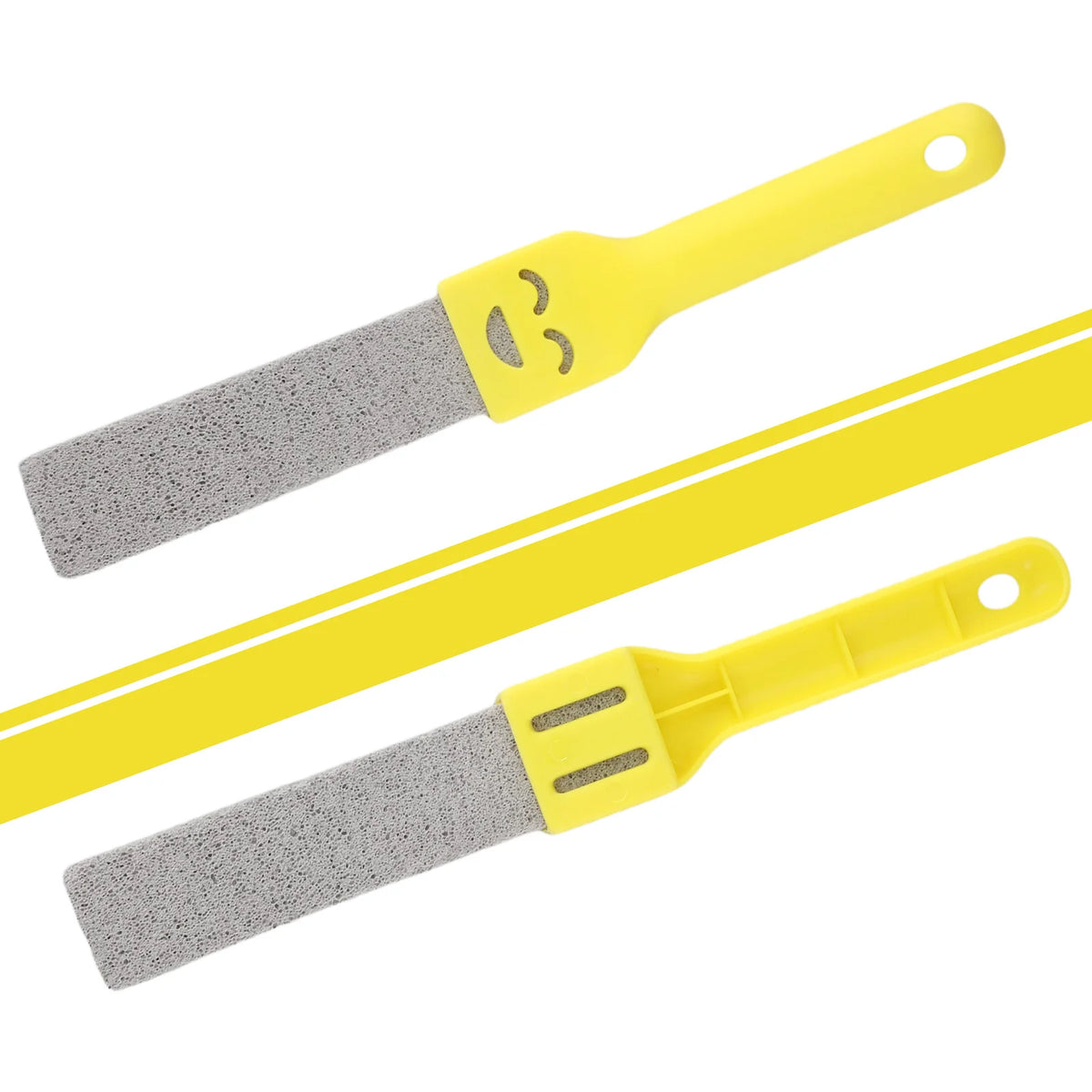 Yellow pumice stone toilet and bathroom cleaning brush with a handle