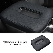 Black microfiber leather custom fit center console armrest pad for Chevrolet Silverado 2019-2024