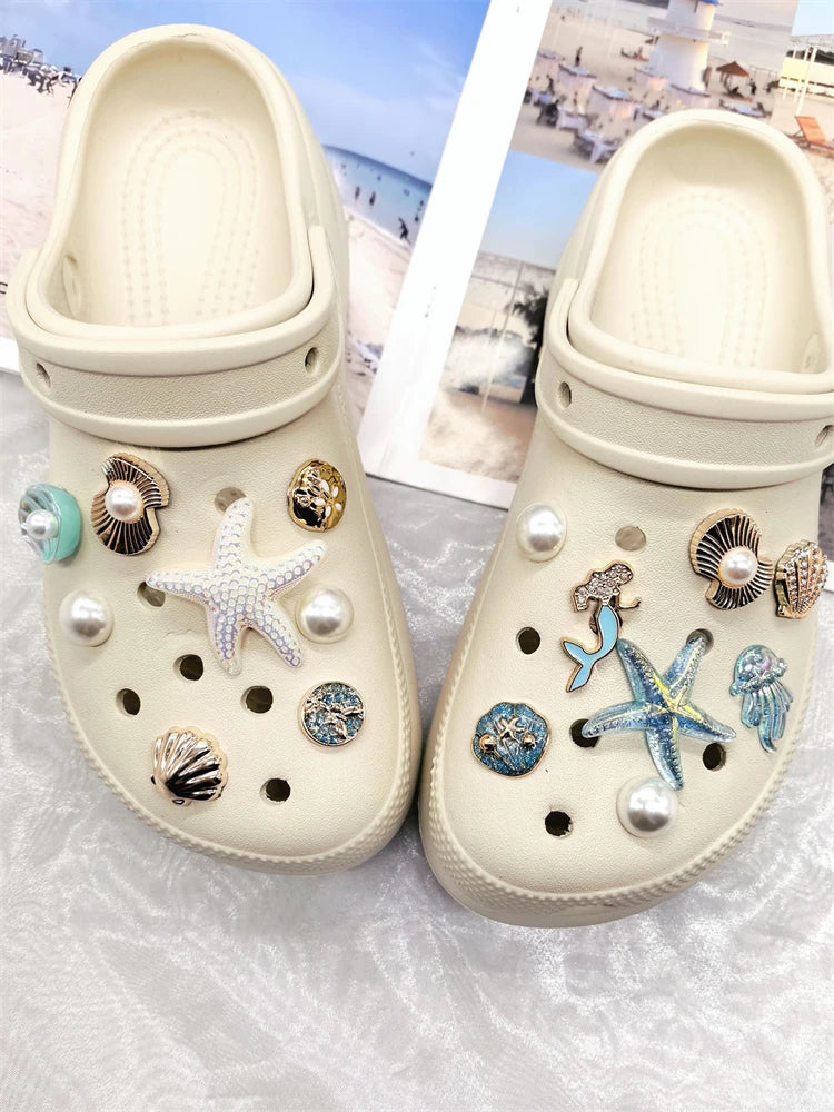 Beach-Themed Shoe Charms Set - 16 Pieces