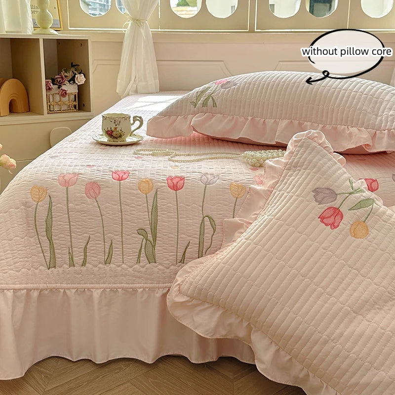 Embroidered Tulip Coverlet Set with Pillow Shams