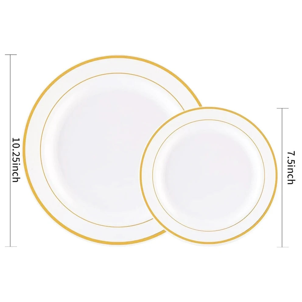 Elegant White Plastic Plates with Gold Rim