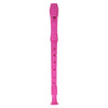A pink 8-hole soprano recorder with a cleaning rod.