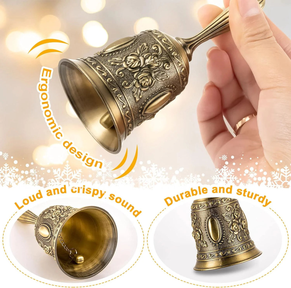 Vintage Brass Hand Bell for Service, Weddings & Home Decor