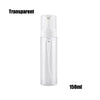 A clear, transparent refillable foaming soap dispenser bottle with a white pump top and 150ml volume.