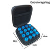 An open black storage bag containing multiple small blue vials for storing insulin or peptide.