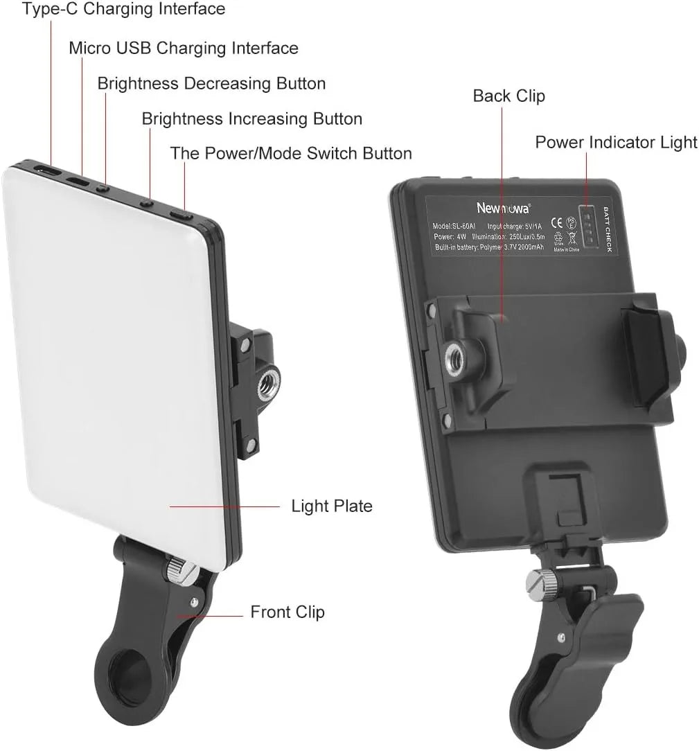 Portable LED Clip-On Selfie Light with 3 Modes
