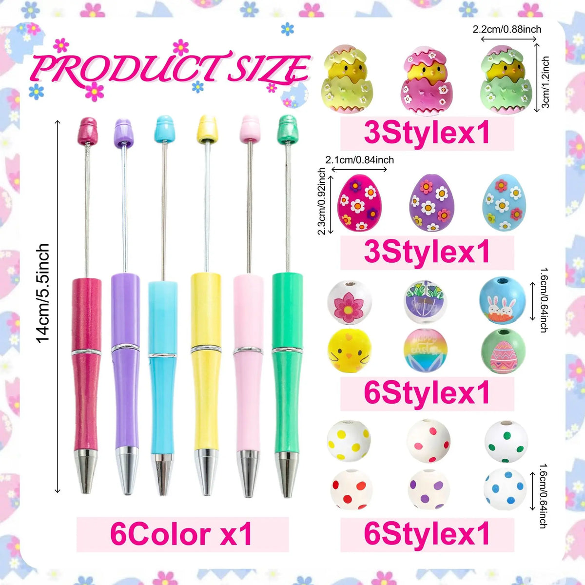 DIY Beaded Acrylic Ballpoint Pen Kit with Rotating Gradient Design