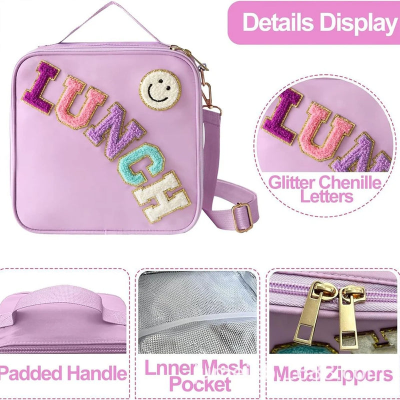 Insulated Lunch Bag with Adjustable Strap & Chenille Patch