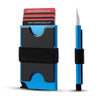 Bl Karte mit RFID-Blocker, schwarzem Band und silbernem Stift.
