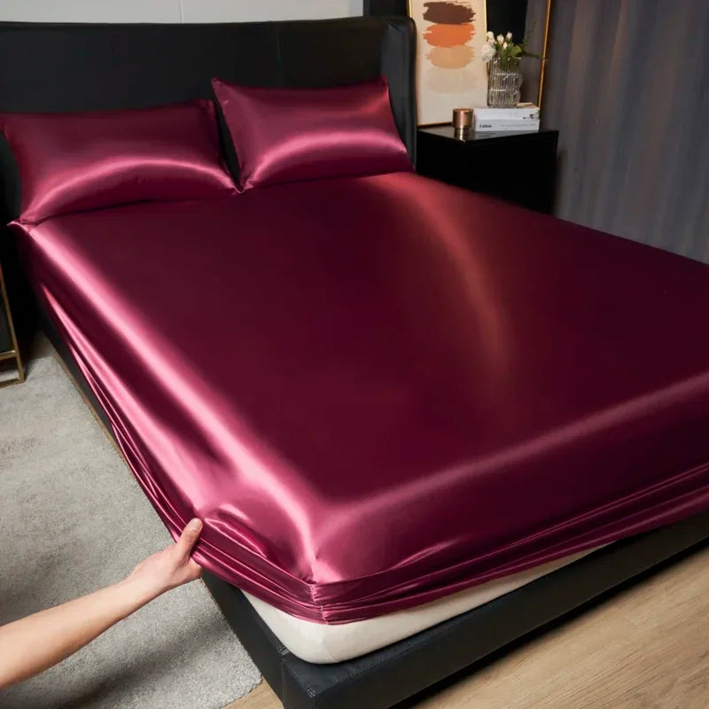 Luxury Satin Fitted Sheet Set with Pillowcases