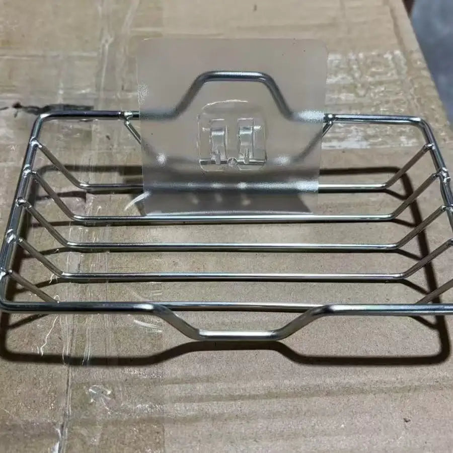 Stainless steel wall-mounted soap dish with a no-drill adhesive installation