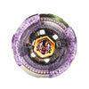 A close-up view of a Pro-Style Alloy Battle Spinning Top with purple and silver accents.