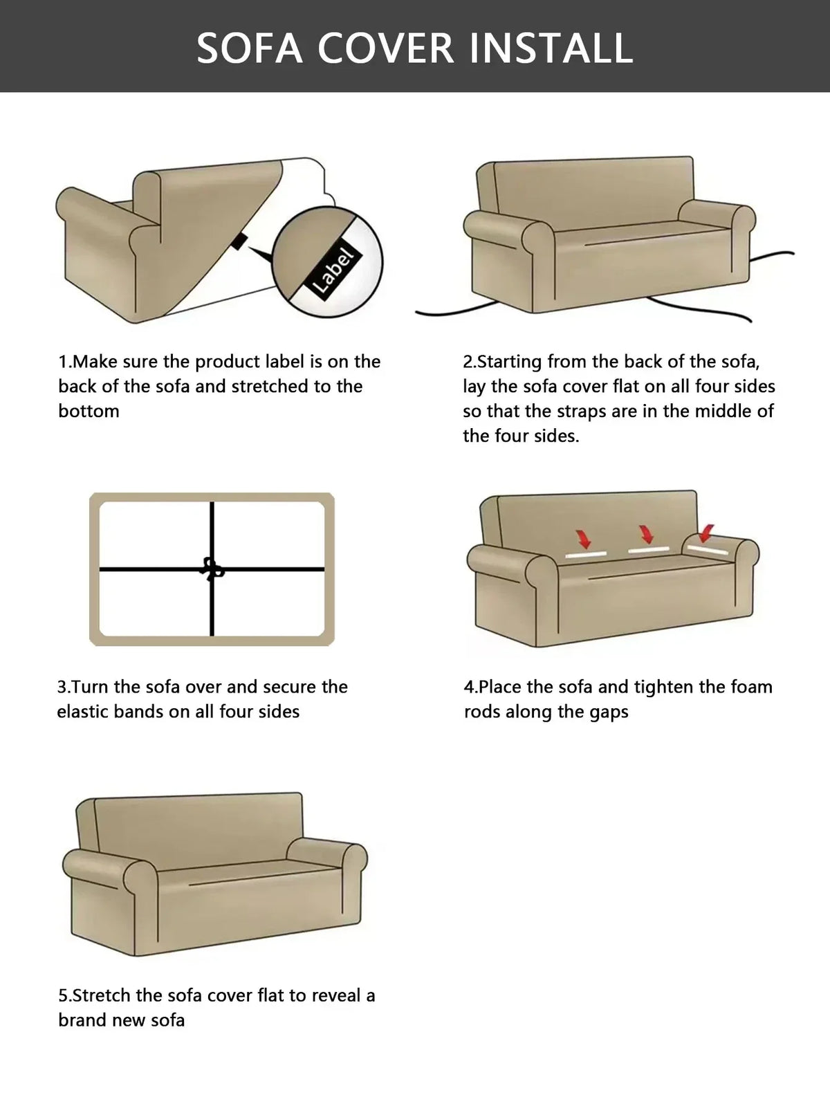 PU Leather Sofa Slipcover with Anti-Slip Backing