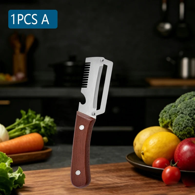 Wooden-Handle Multi-Function Kitchen Peeler