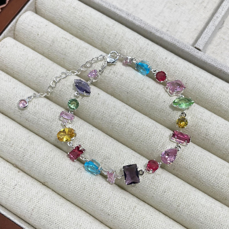 Colorful CZ Tennis Bracelet with Gold Plating