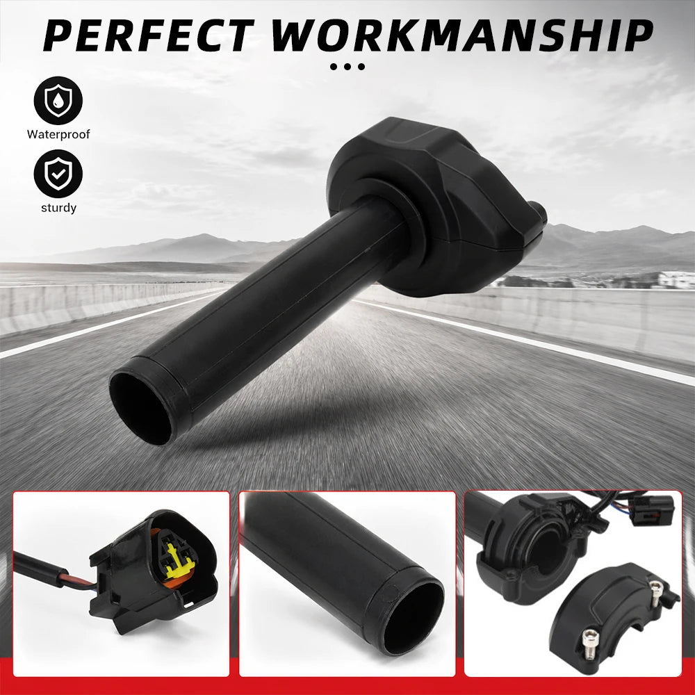 Black electric bike throttle grip for Sur-Ron X/S shown in various views