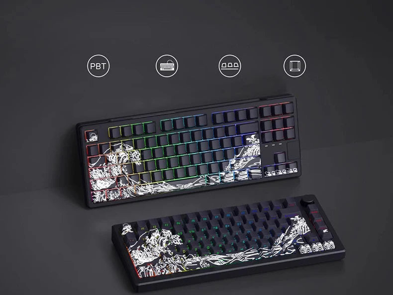 Ukiyo-e Art PBT Keycaps with Side-Engraved Translucent Design