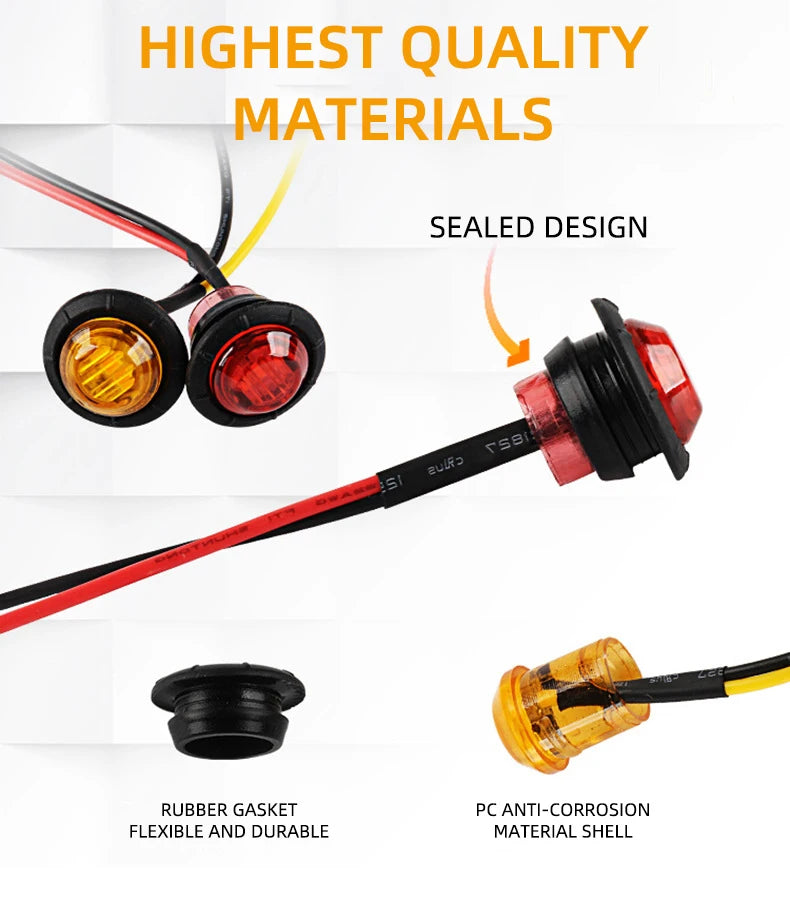 Round LED side marker lights with sealed design and rubber gasket for trucks and trailers