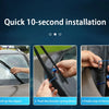 Three steps showing how to install universal wiper booster springs in a car windshield.