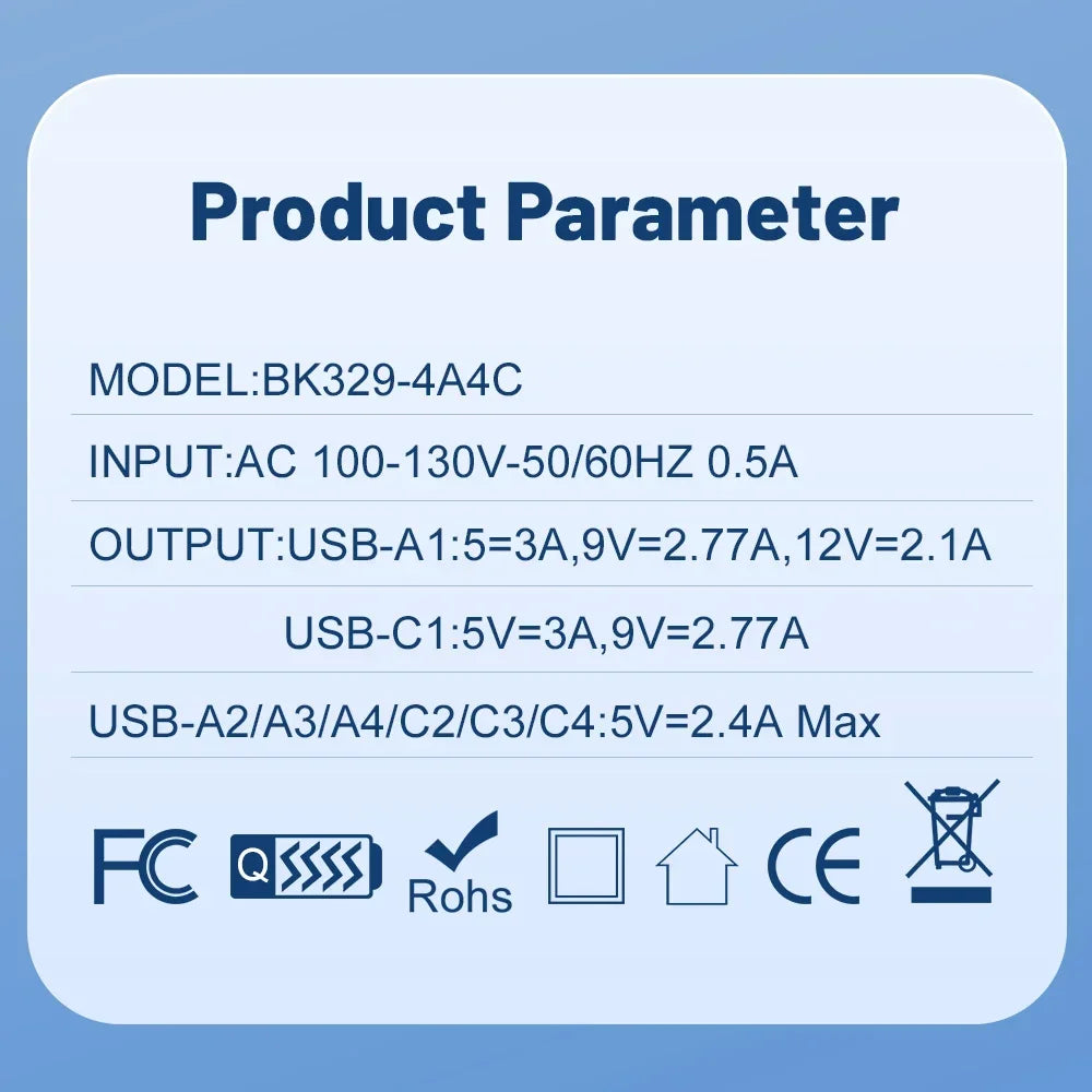 8-Port USB-C Fast Wall Charger for Multiple Devices