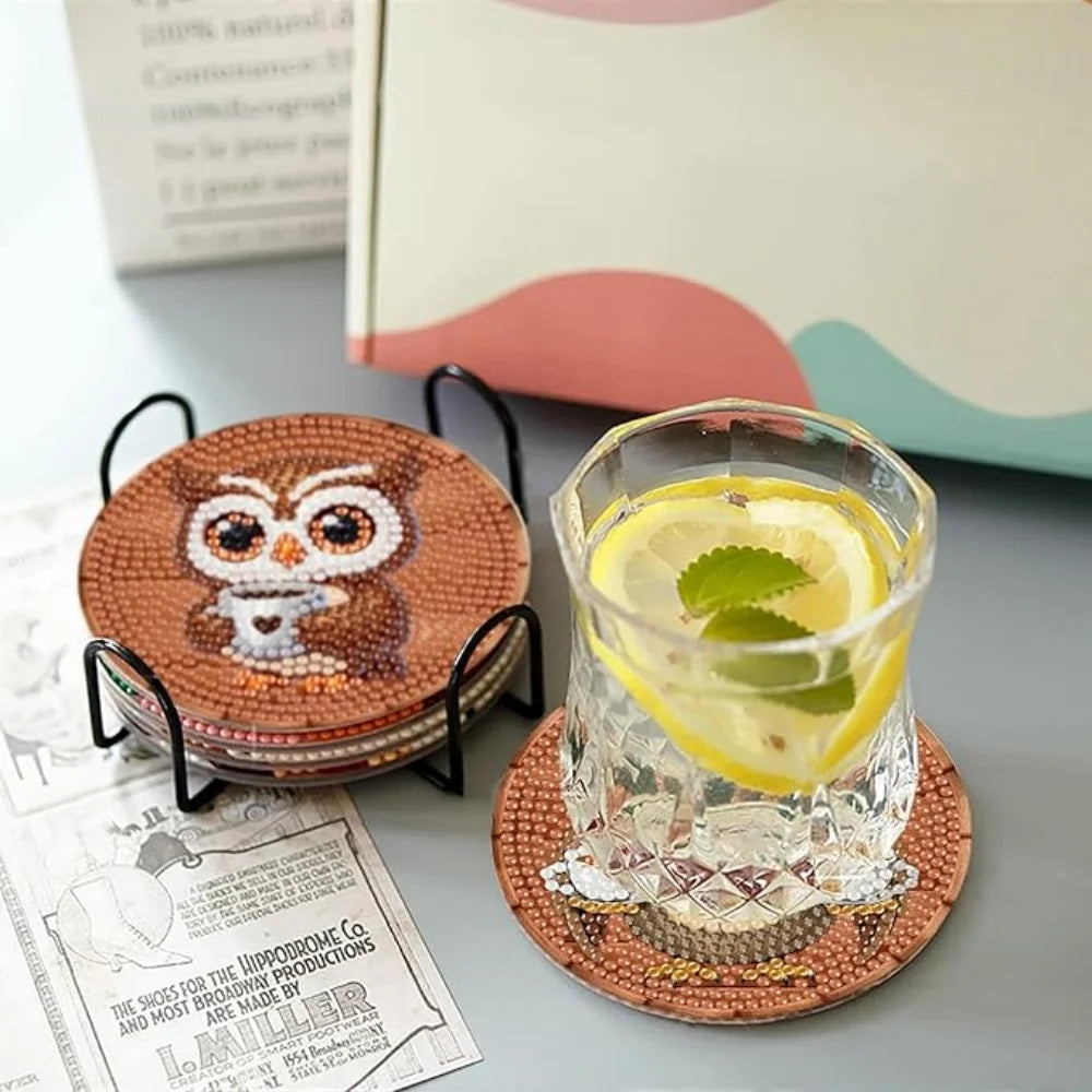 DIY Diamond Art Coaster Set with Holder – 8 Acrylic Coasters for Home Decor and Gifting
