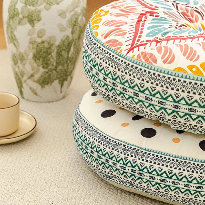 Bohemian Round Floor Cushion with Anti-Slip Base