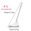 A silicone squeegee broom with a long adjustable handle and a free scraper clamp shown in a diagram.