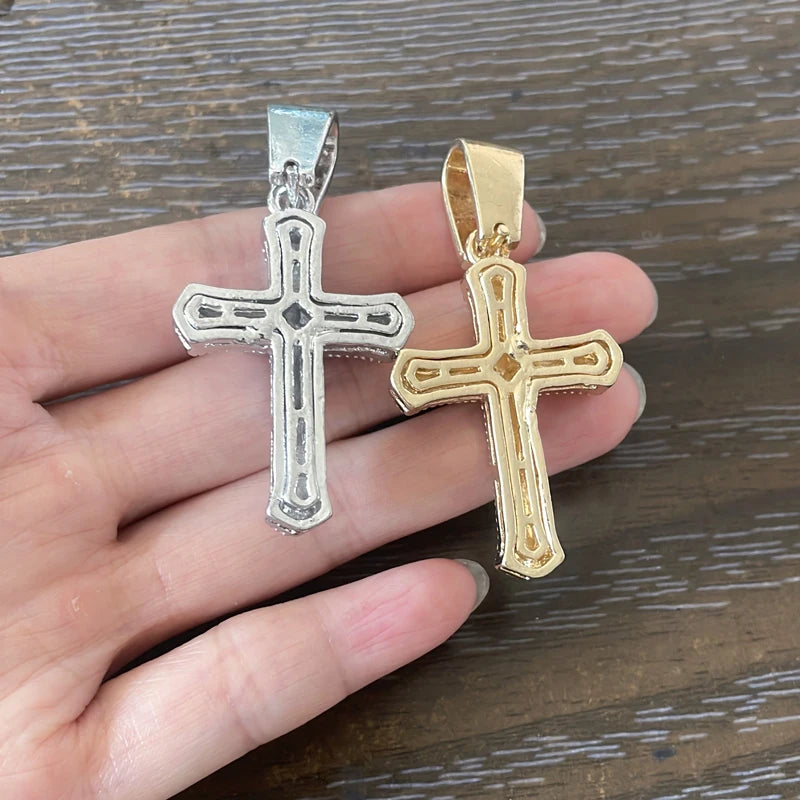 Iced-Out Cross Pendant Necklace with Tennis Chain