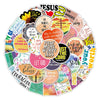 A circular arrangement of inspirational Bible verses and Christian decals featuring various colors and typography.