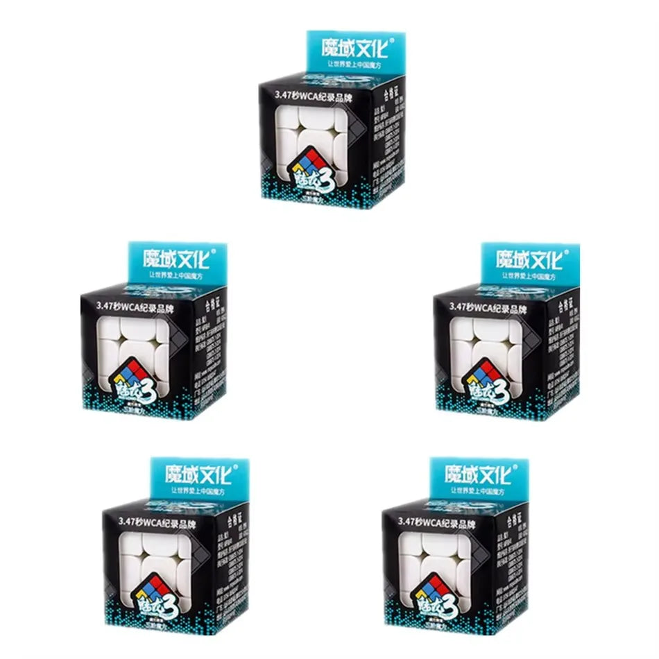 A set of MoYu MeiLong 3x3x3 stickerless speed cubes in black packaging.