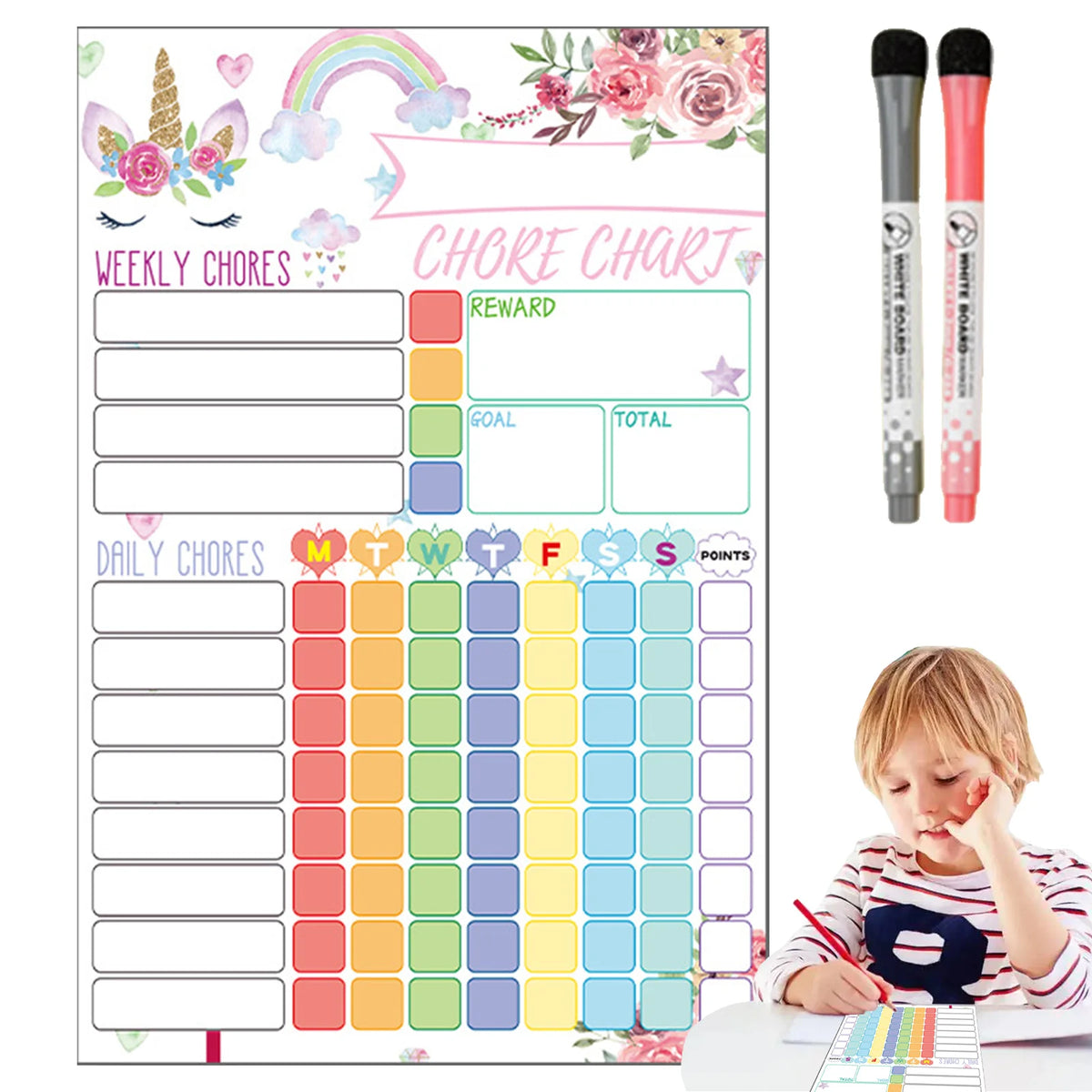 Magnetic Chore Chart for Kids with Dry-Erase Surface