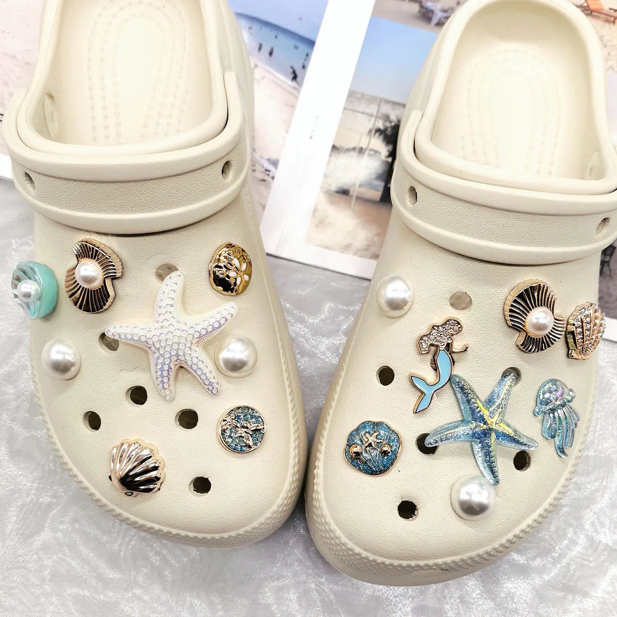 Beach-Themed Shoe Charms Set - 16 Pieces