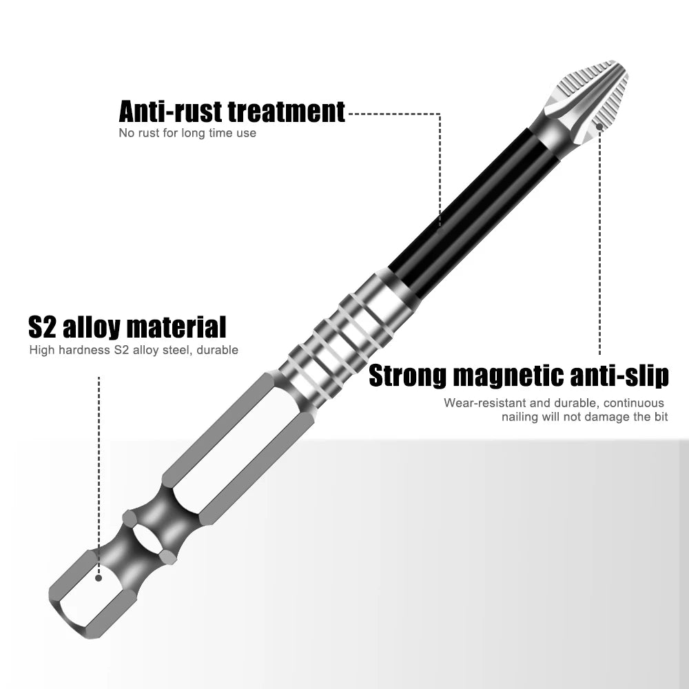 Magnetic Cross Head Screwdriver Bit Set (S2 Steel, Anti-Slip)