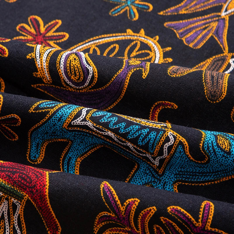 Bohemian Cotton Linen Fabric with Vintage Ethnic Print