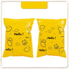 A pack of yellow self-sealing mailing bags featuring a Hello bear design.