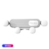 A white gravity car phone mount designed to hold a phone in front of air vents.