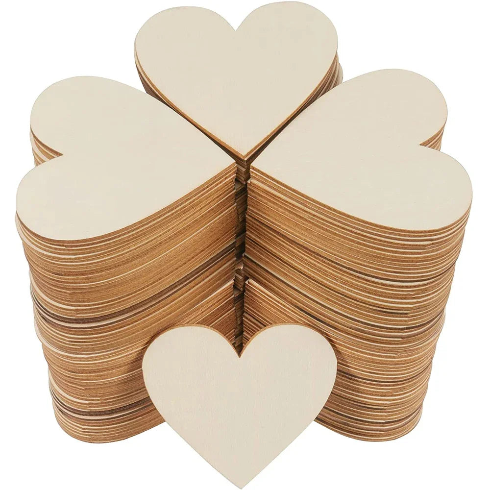 Natural Unfinished Wooden Heart Shapes for DIY Crafts
