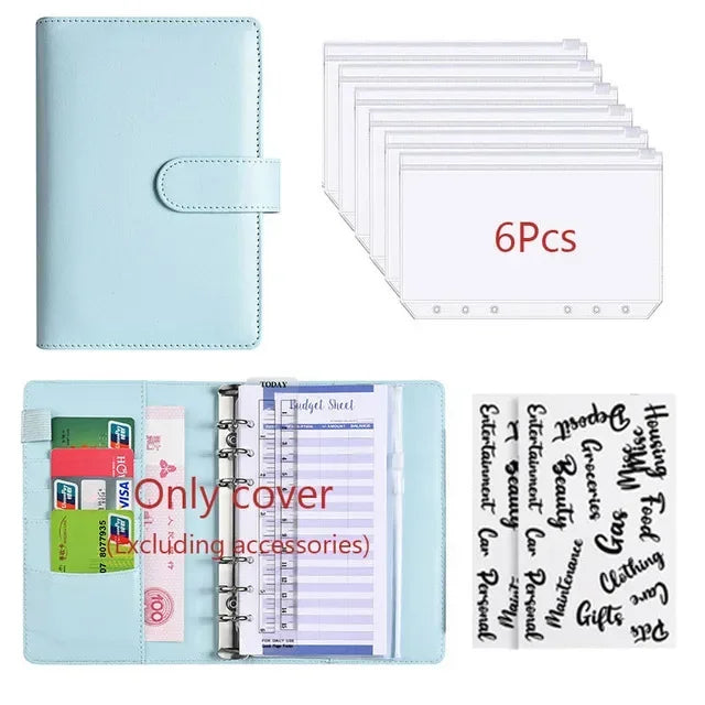 A6 PU Leather Budget Binder with Cash Envelope Organizer