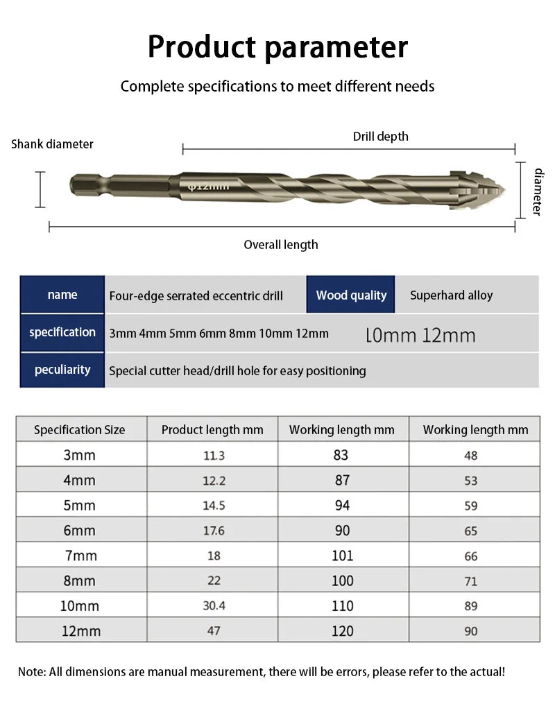 Carbide Four-Blade Serrated Drill Bit Set 6-10mm for Tile, Ceramic, and Stone