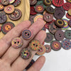 Vintage Wooden Buttons Assortment with Floral Designs