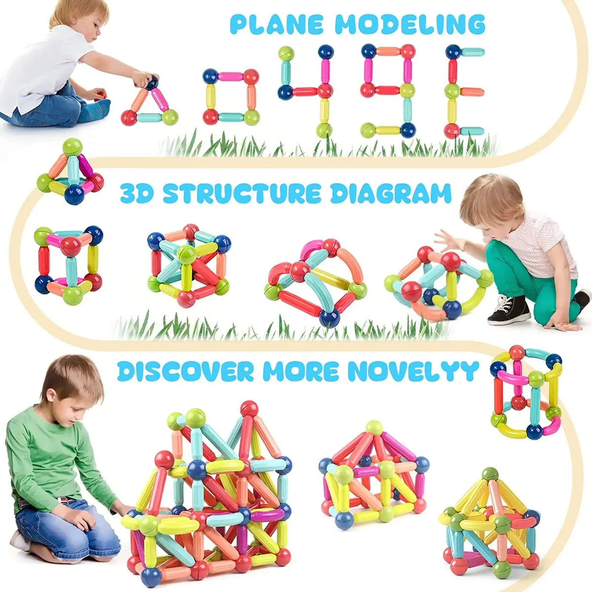 Magnetic Building Sticks and Balls Construction Set - 188 Pieces STEM Toy for Kids