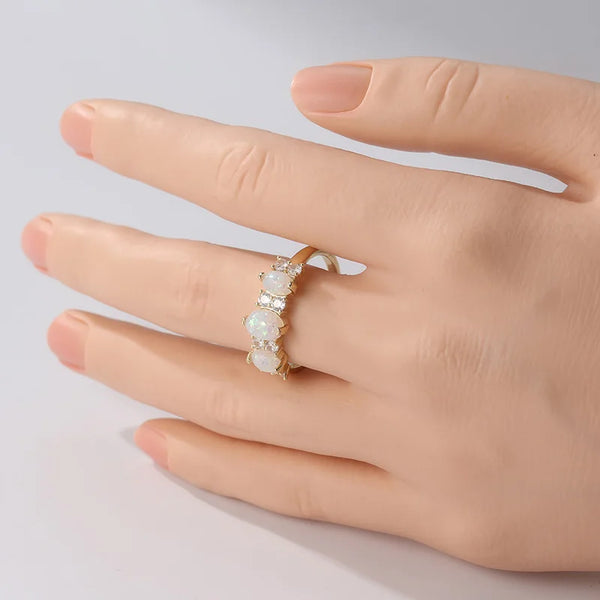 Oval Synthetic Opal Ring with Gold Plating
