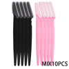 A set of ten precision eyebrow razors, featuring black and pink handles, for facial grooming and dermaplaning.