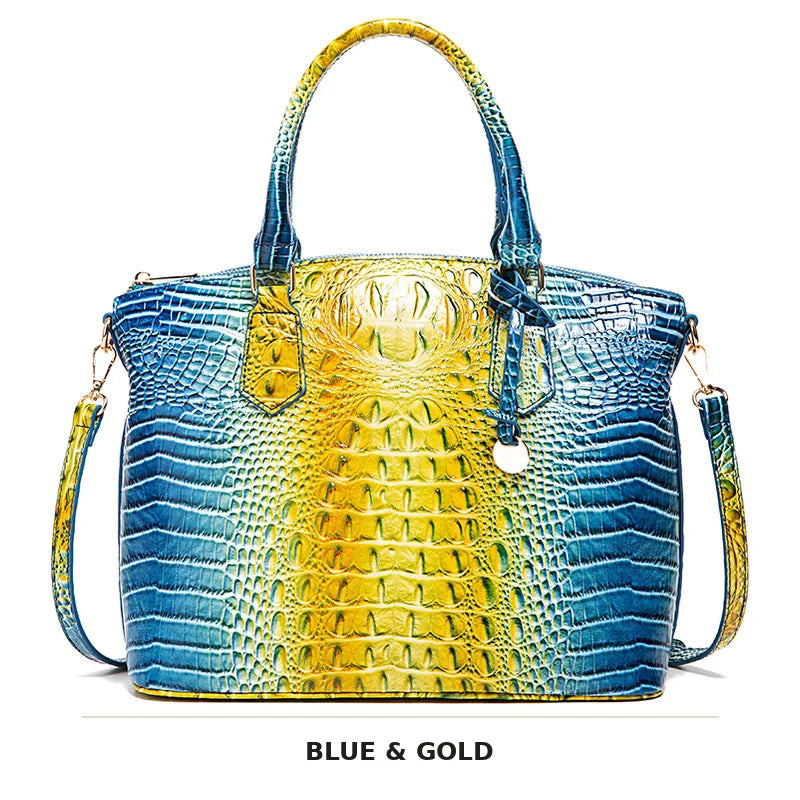 Vintage Croc-Embossed Structured Satchel Handbag