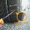 A hand uses a nail kit to inspect a tire for damage, showing no damage after repair.