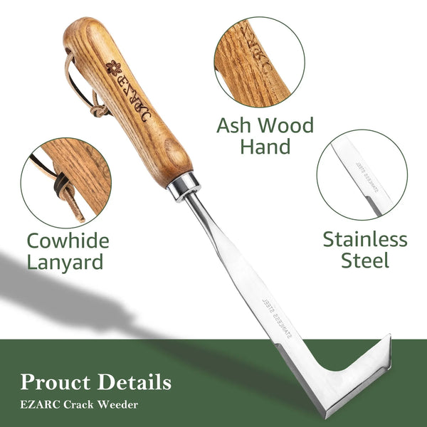 Stainless Steel Crevice Weeder with Wooden Handle